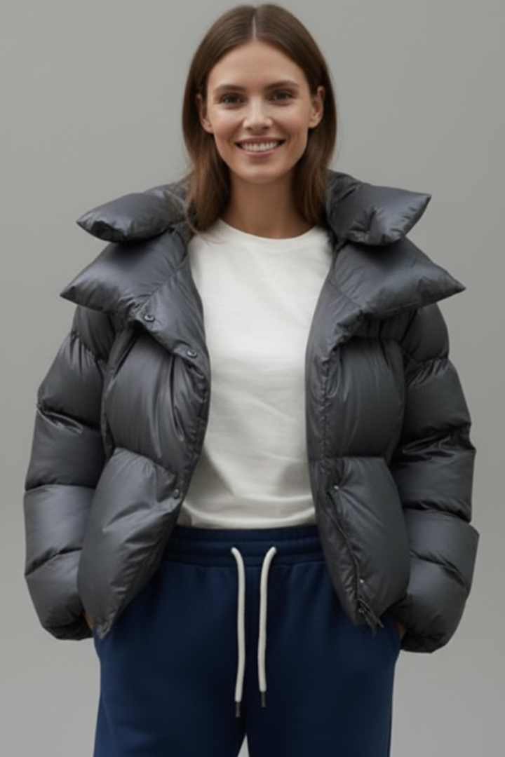 Women’s Puffer Jacket with Thick Padding and Shiny Finish