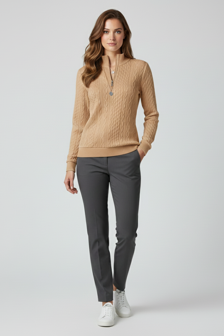 Women’s Pullover with Zipper and Cable Knit Surface