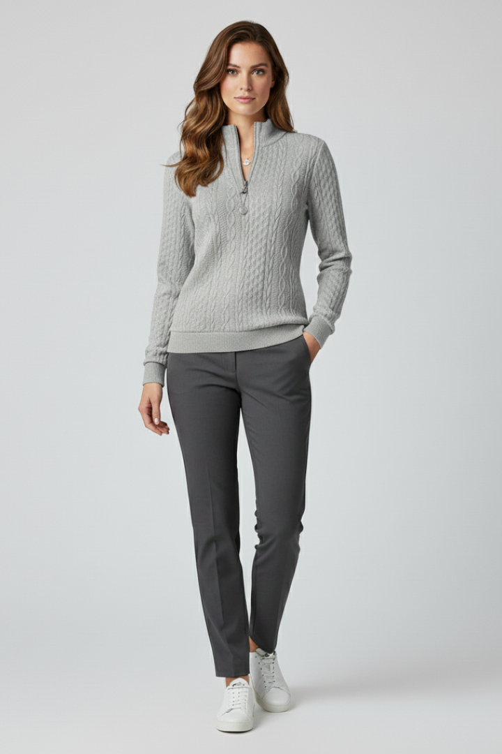 Women’s Pullover with Zipper and Cable Knit Surface