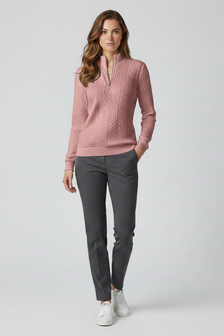 Women’s Pullover with Zipper and Cable Knit Surface