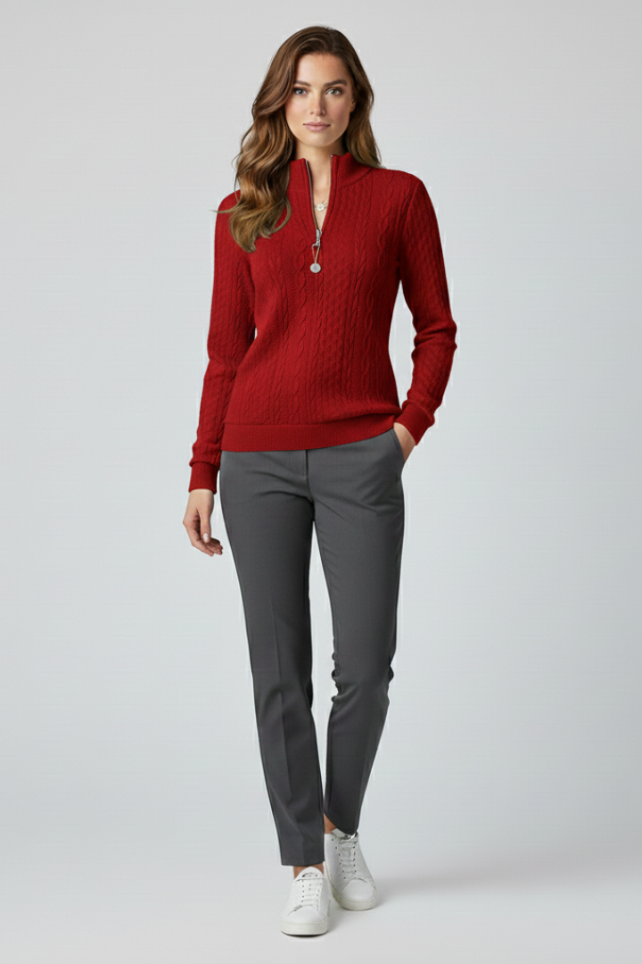 Women’s Pullover with Zipper and Cable Knit Surface