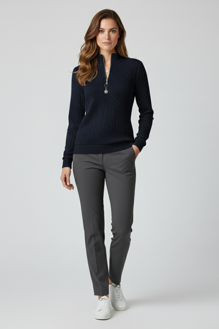Women’s Pullover with Zipper and Cable Knit Surface