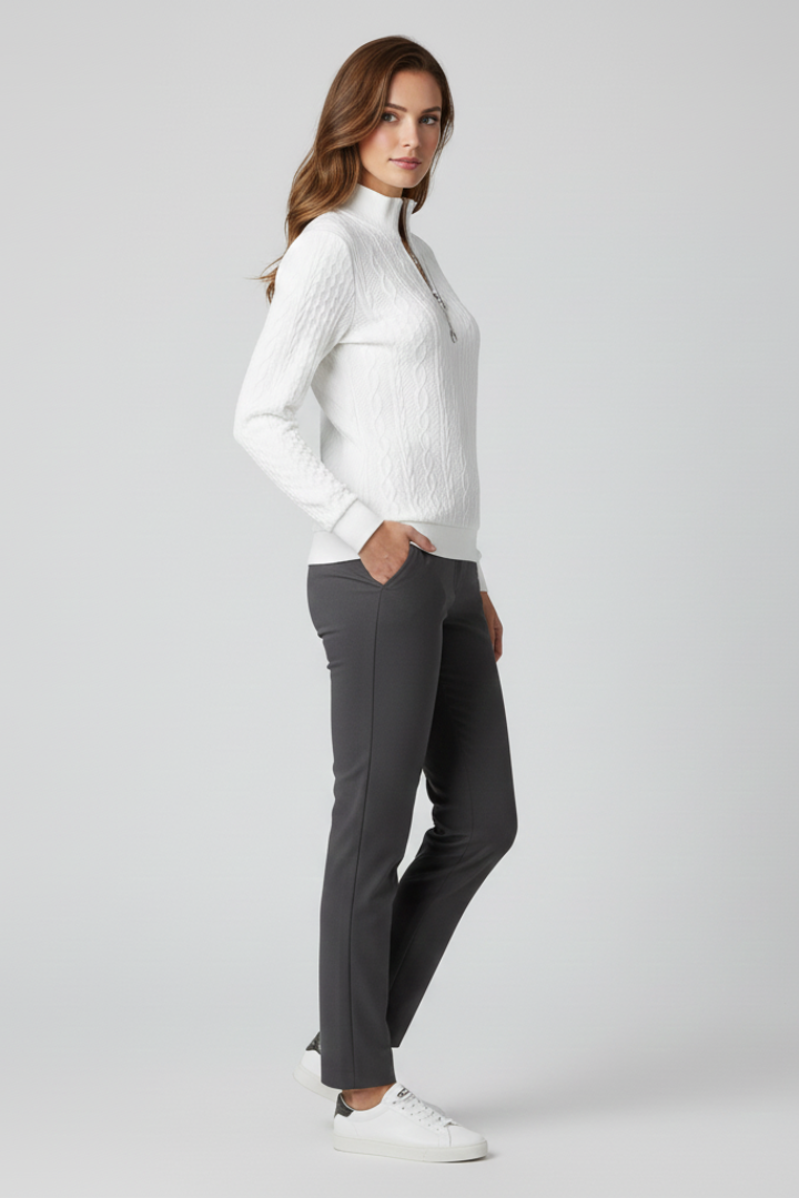 Women’s Pullover with Zipper and Cable Knit Surface