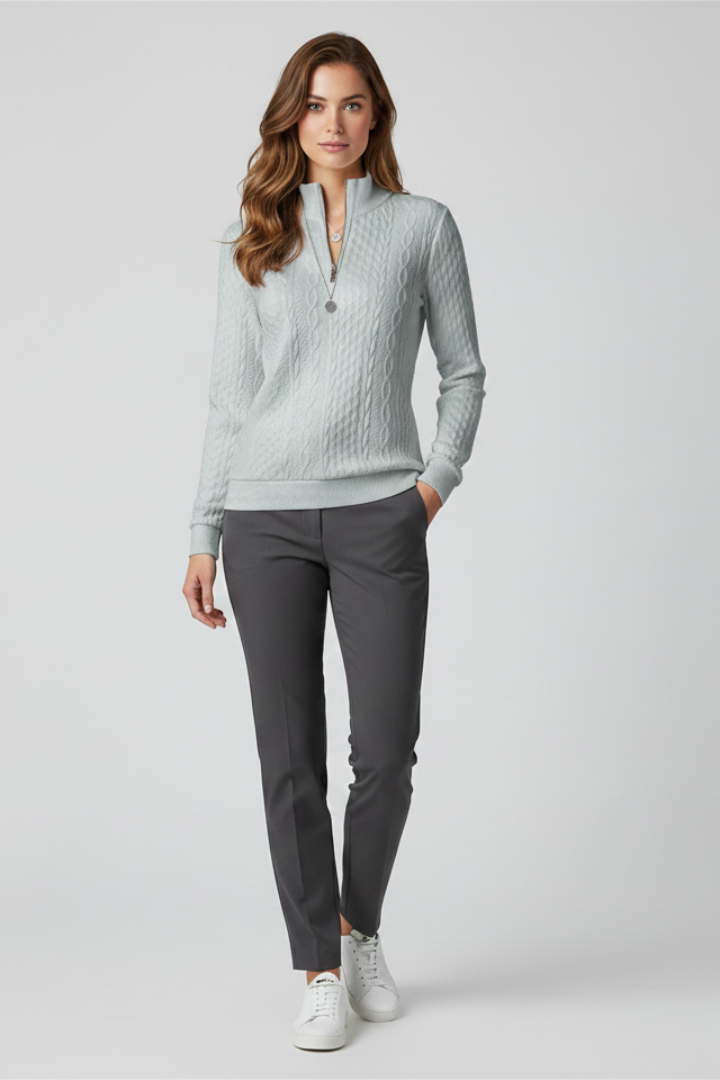 Women’s Pullover with Zipper and Cable Knit Surface