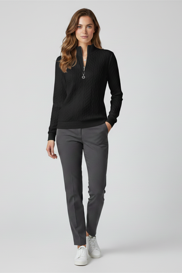 Women’s Pullover with Zipper and Cable Knit Surface