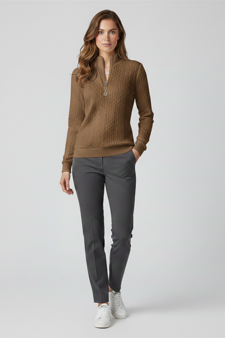 Women’s Pullover with Zipper and Cable Knit Surface