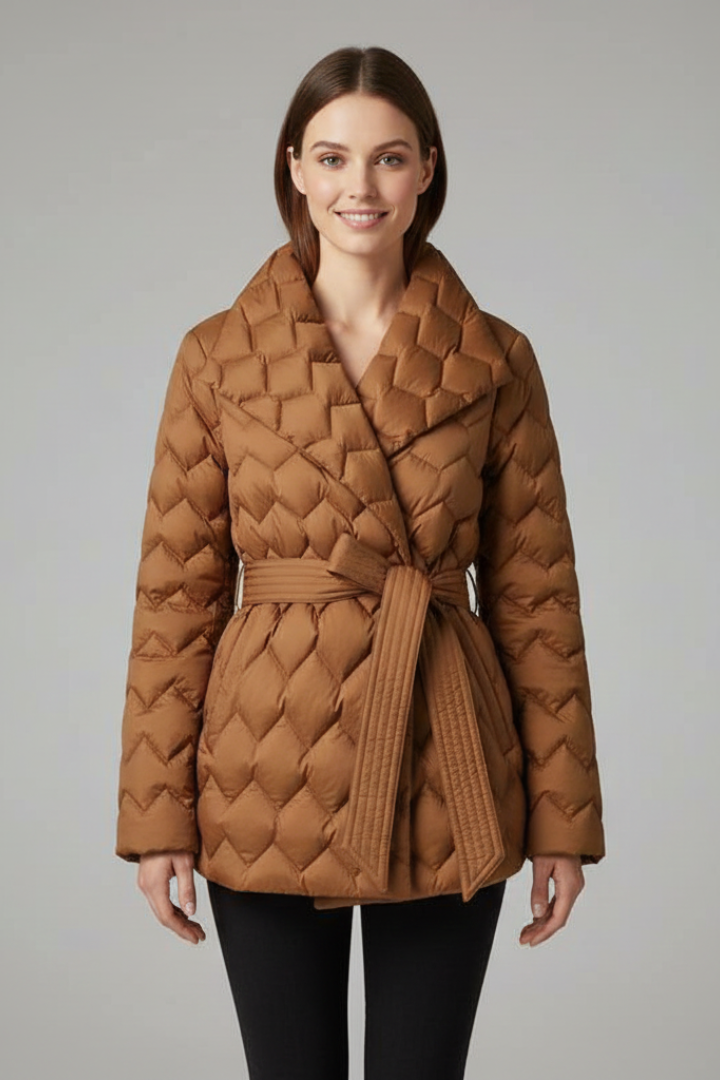 Women’s Quilted Coat with Belt and Long Sleeves