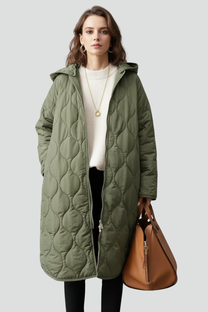 Women’s Quilted Coat with Hood and Zip Closure