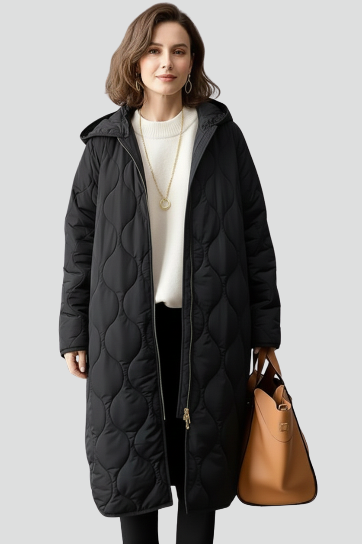 Women’s Quilted Coat with Hood and Zip Closure