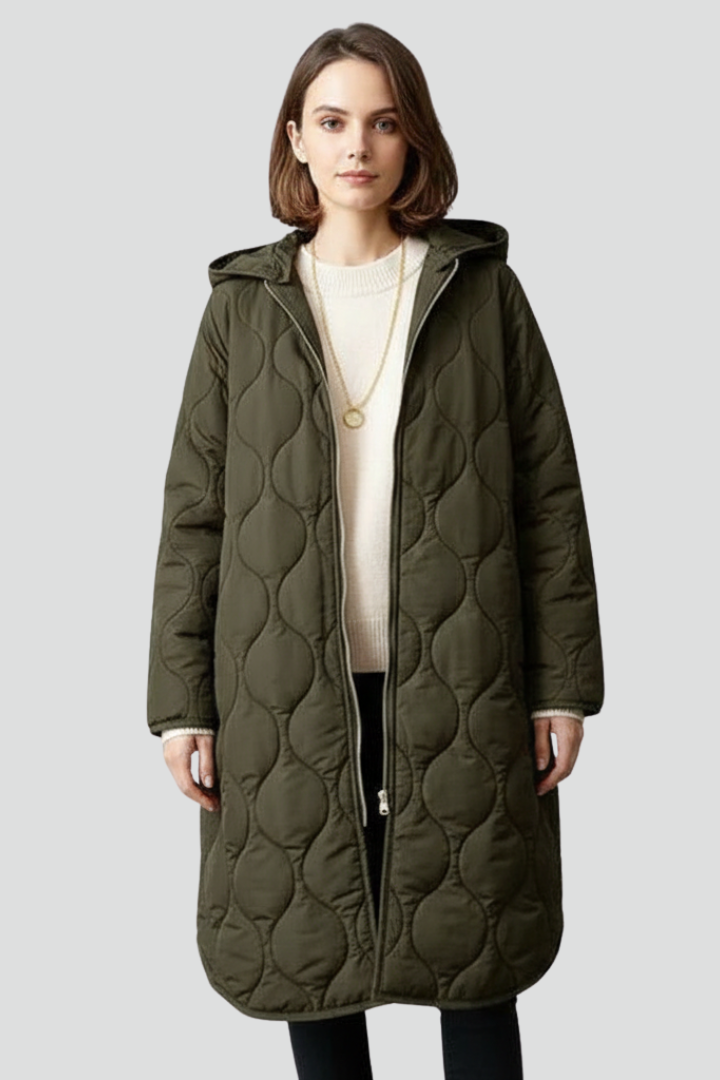 Women’s Quilted Coat with Hood and Zip Closure