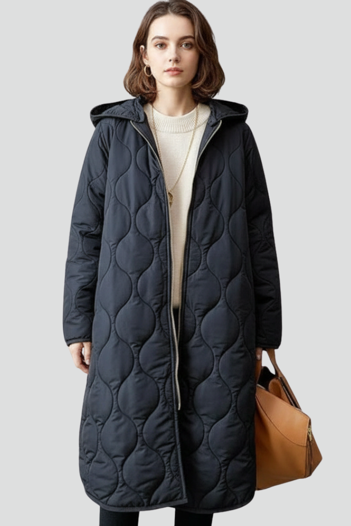 Women’s Quilted Coat with Hood and Zip Closure