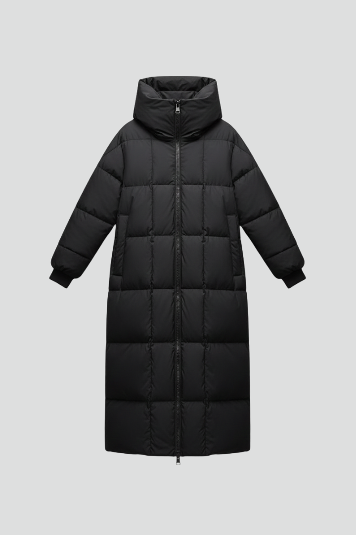 Women’s Quilted Winter Coat with High Collar and Full-Length Zipper