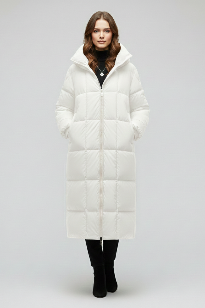 Women’s Quilted Winter Coat with High Collar and Full-Length Zipper