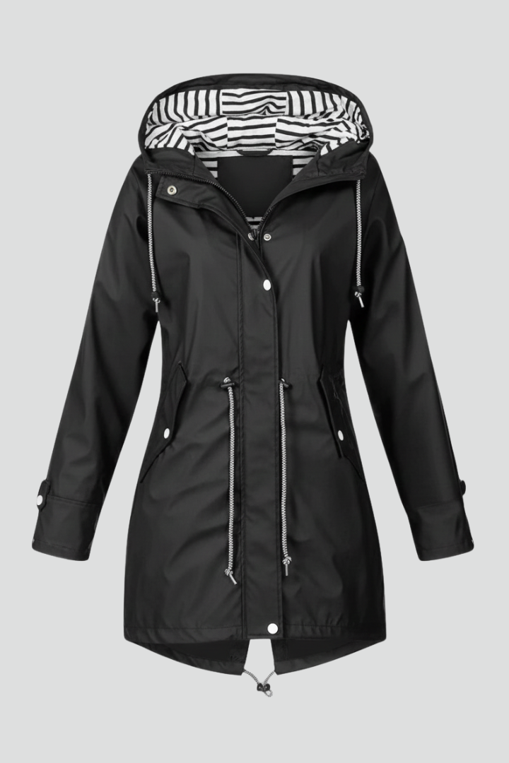 Women’s Rain Jacket with Hood and Drawstring Waist