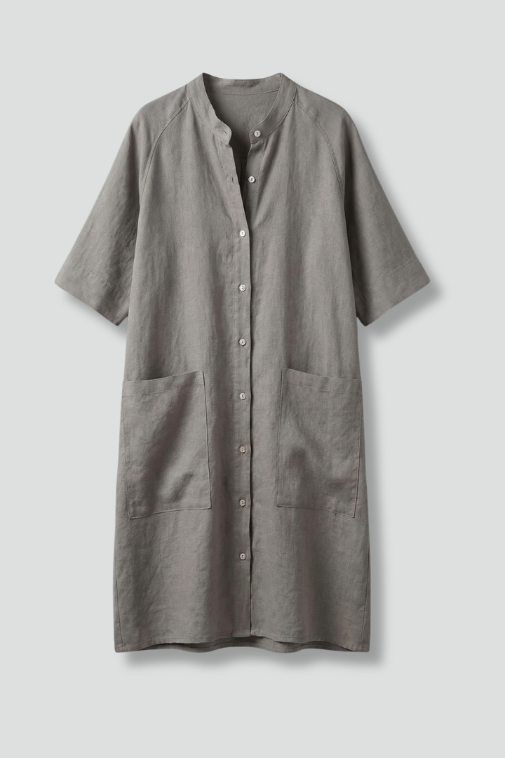 Women’s Shirt Dress with Button Fastening and Short Sleeves