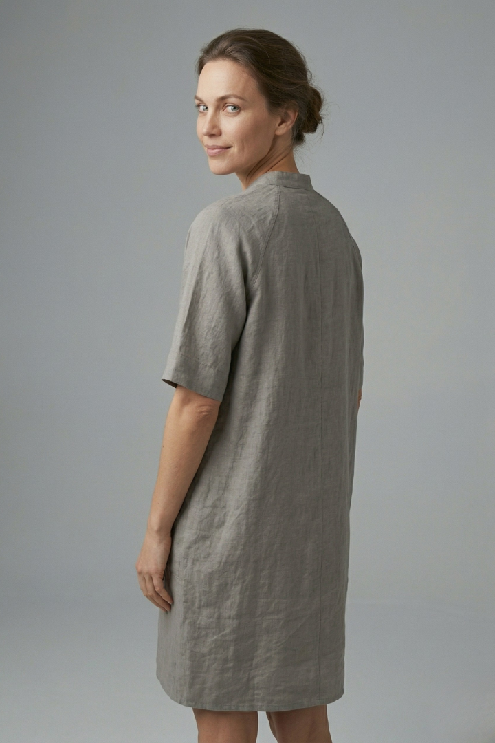 Women’s Shirt Dress with Button Fastening and Short Sleeves