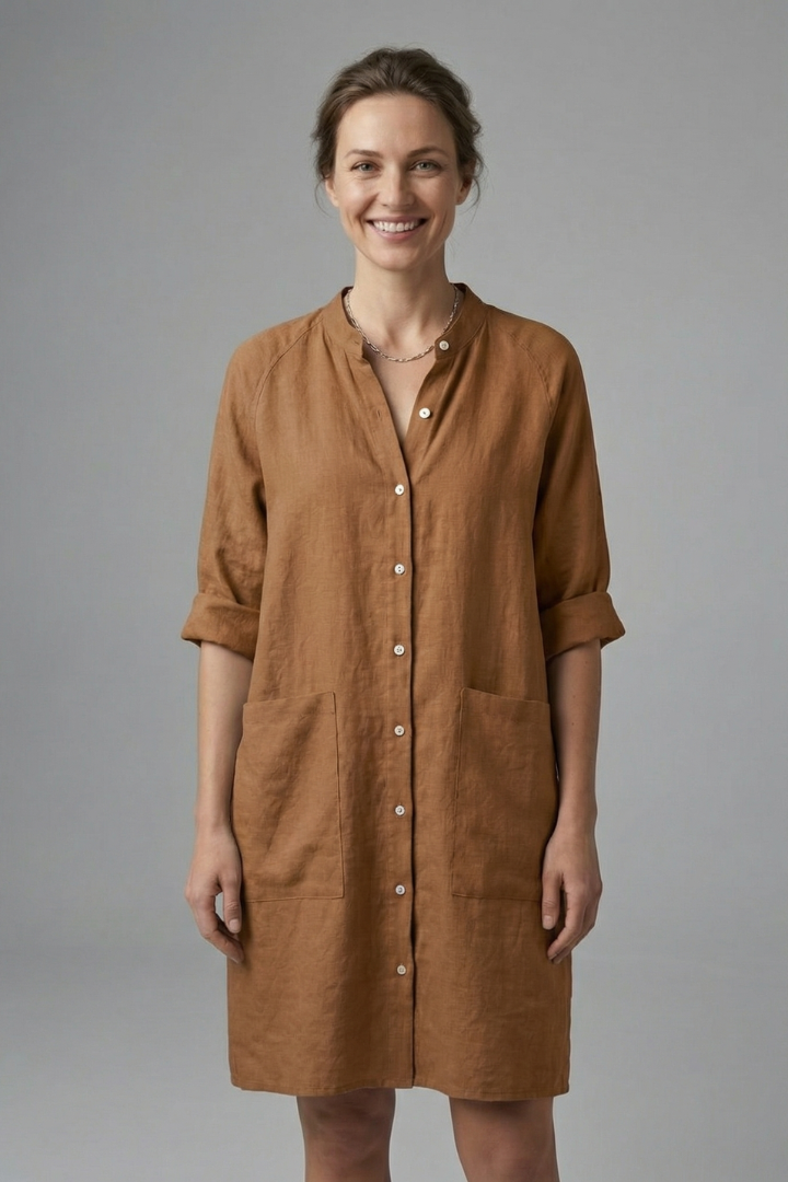 Women’s Shirt Dress with Button Fastening and Short Sleeves