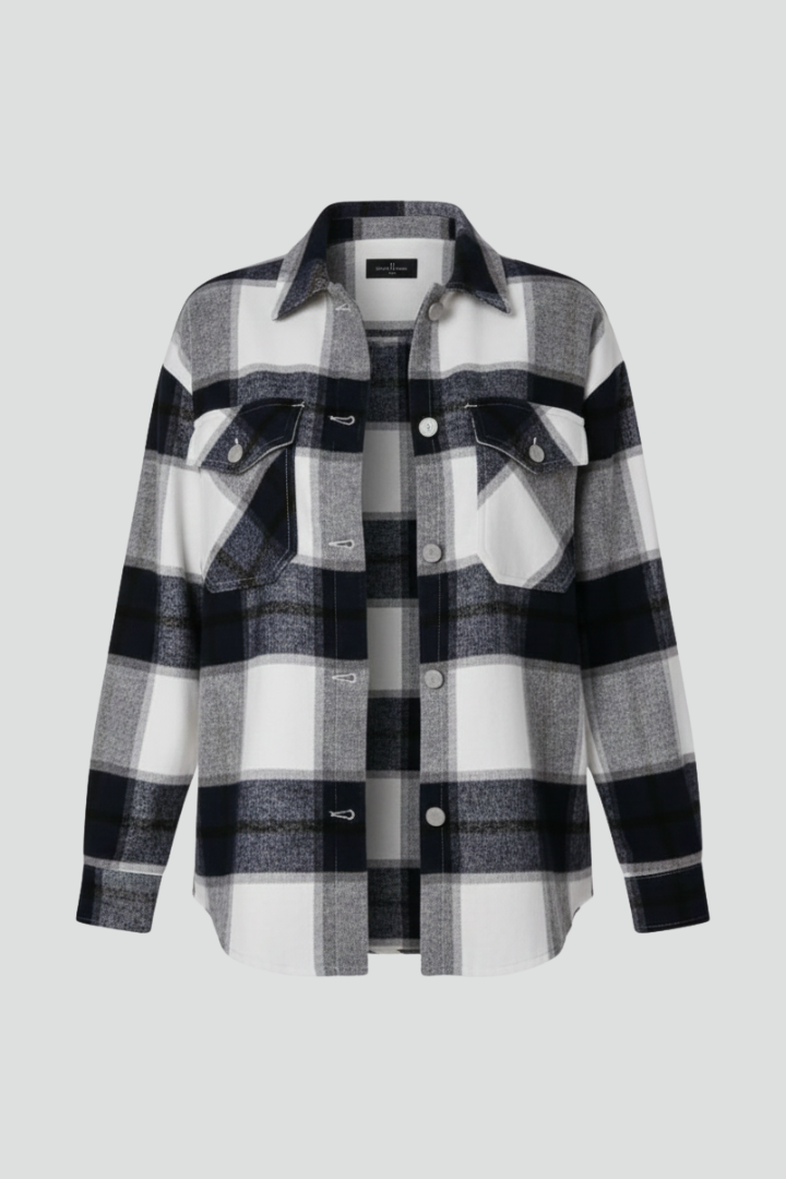 Women’s Shirt Jacket with Check Surface and Button Closure