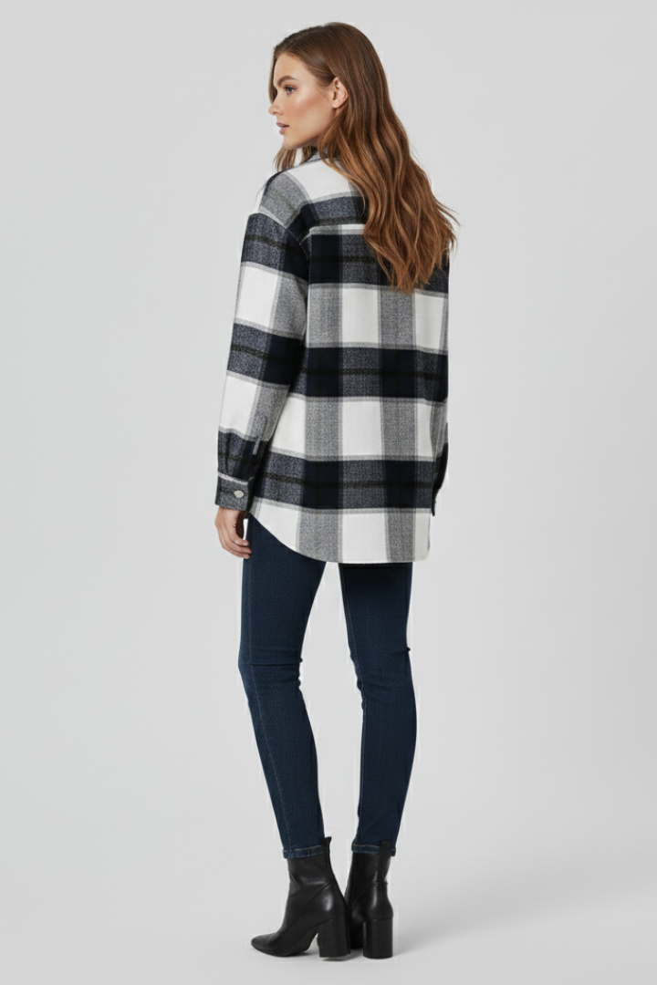 Women’s Shirt Jacket with Check Surface and Button Closure