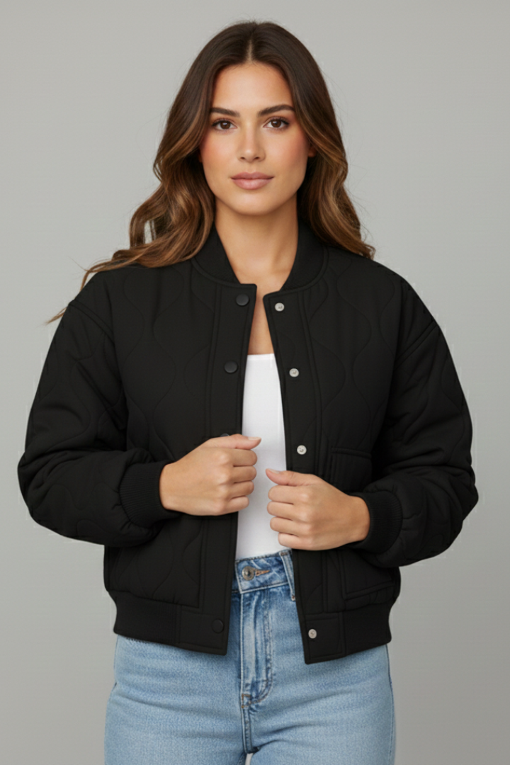 Women’s Short Jacket with Ribbed Hem and Pockets