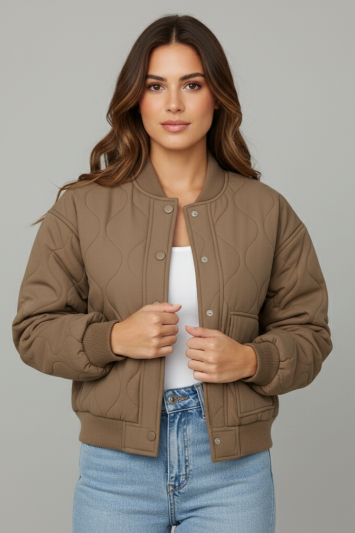 Women’s Short Jacket with Ribbed Hem and Pockets