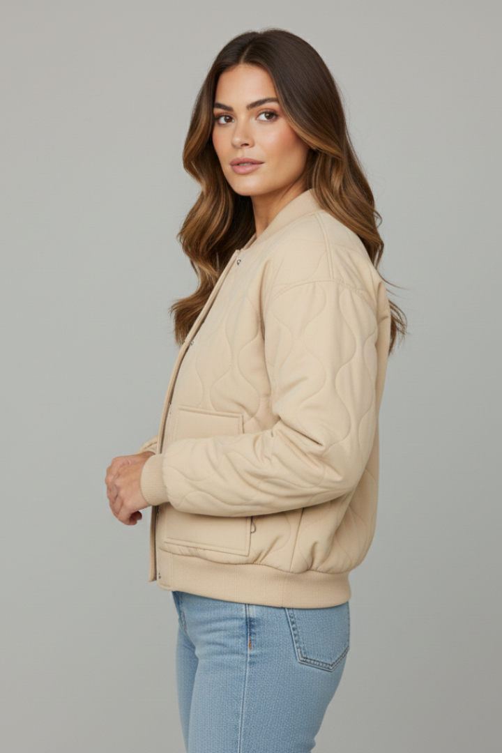 Women’s Short Jacket with Ribbed Hem and Pockets
