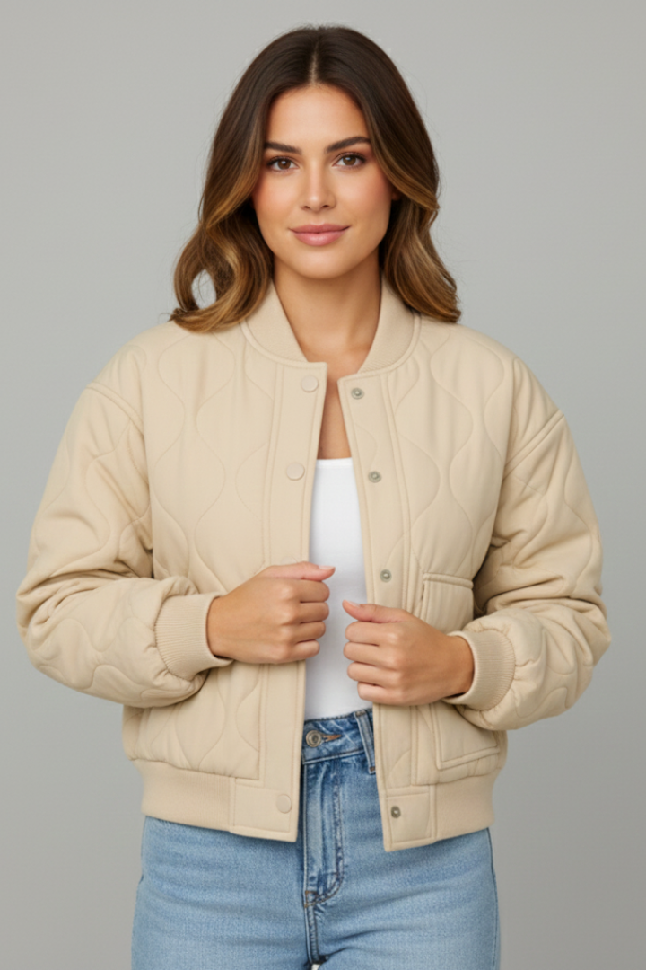 Women’s Short Jacket with Ribbed Hem and Pockets