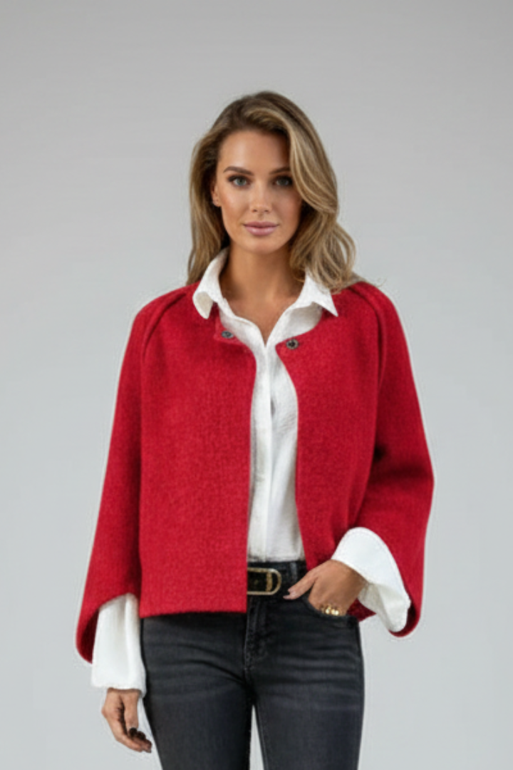 Women’s Short Jacket with Round Neck and Buttons