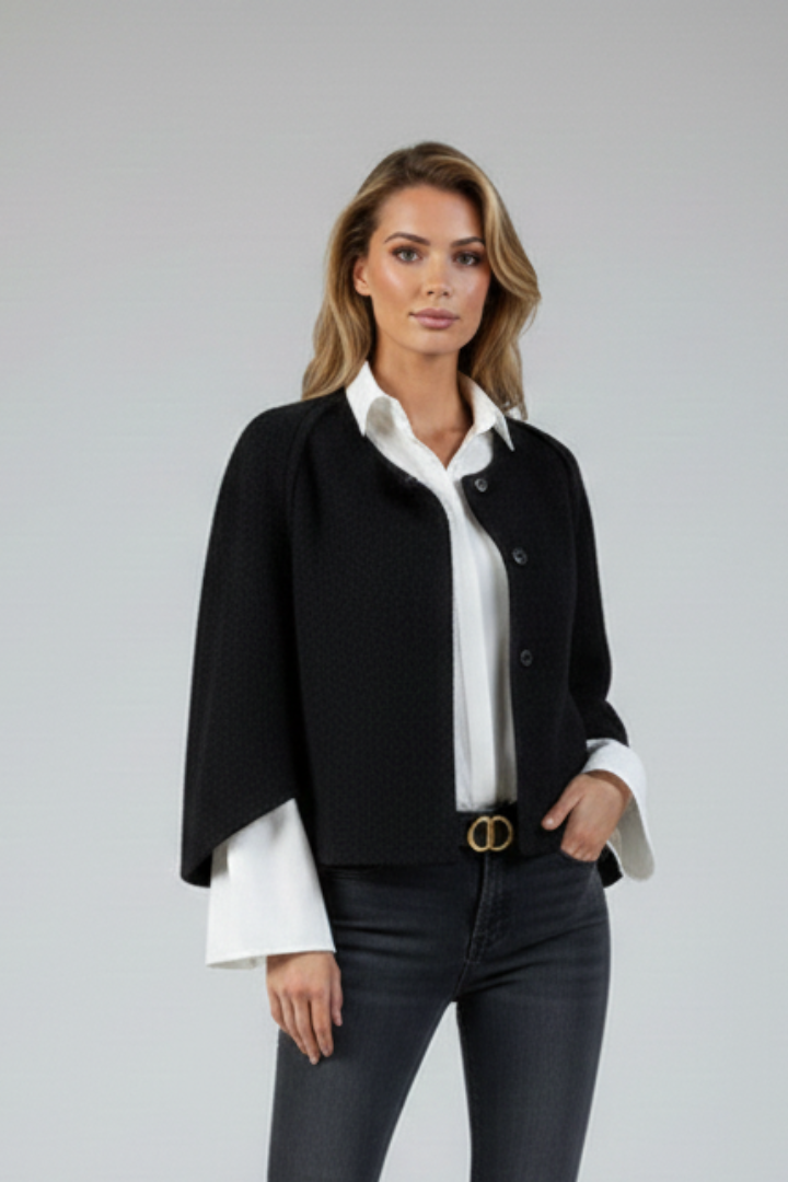 Women’s Short Jacket with Round Neck and Buttons