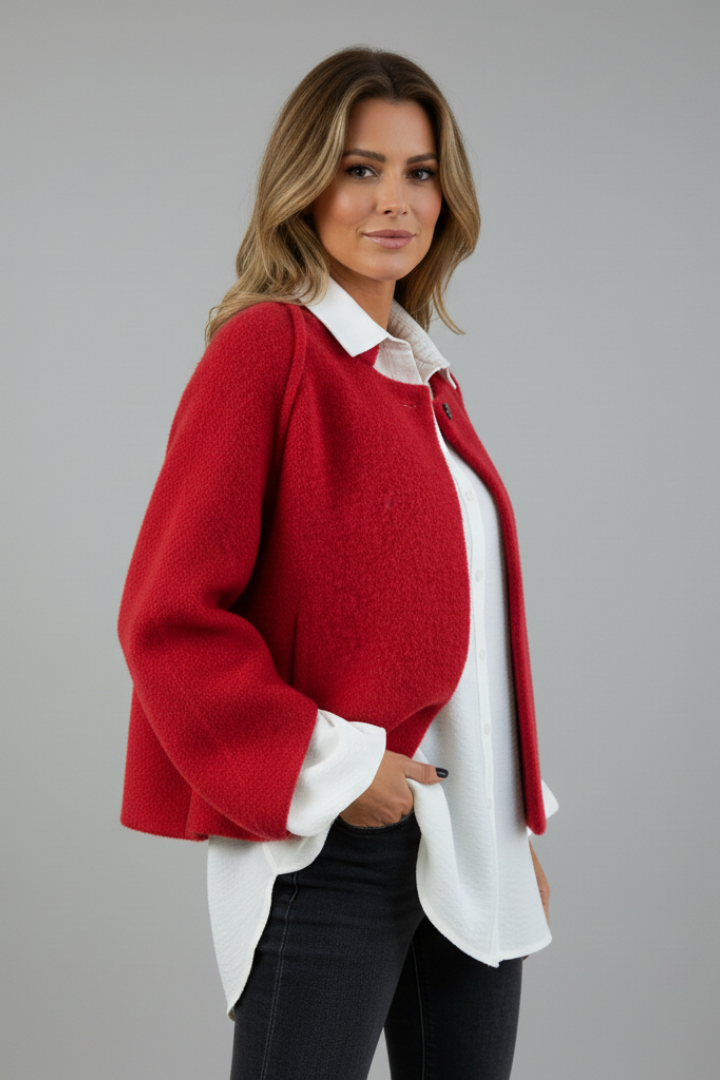 Women’s Short Jacket with Round Neck and Buttons