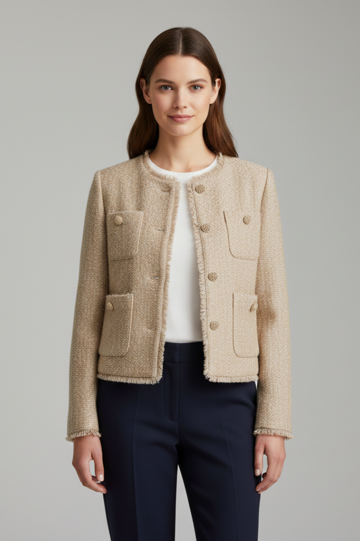 Women’s Short Jacket with Round Neck and Pockets