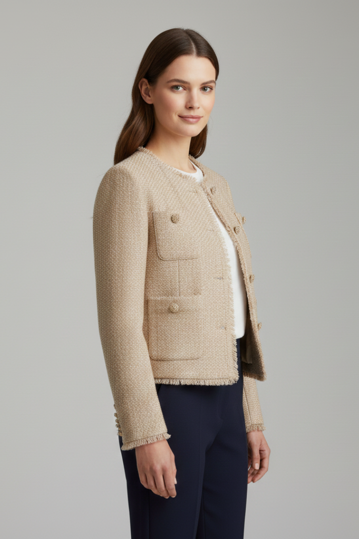 Women’s Short Jacket with Round Neck and Pockets