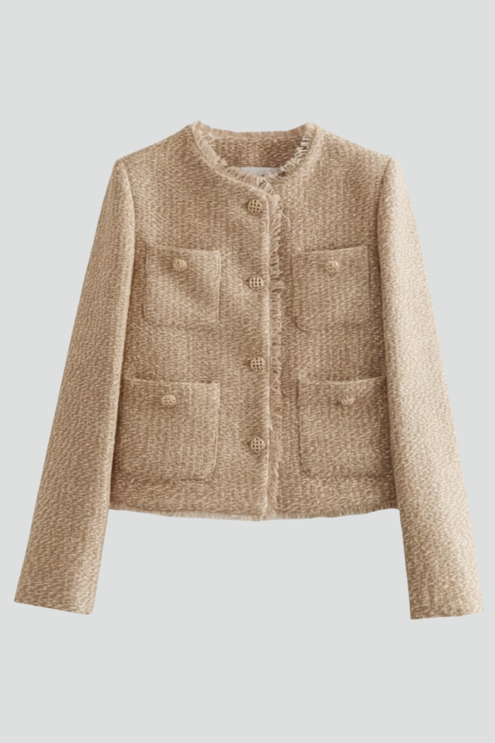 Women’s Short Jacket with Round Neck and Pockets