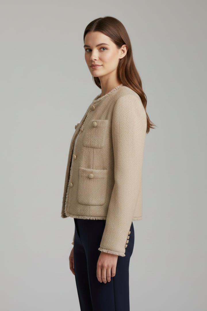 Women’s Short Jacket with Round Neck and Pockets