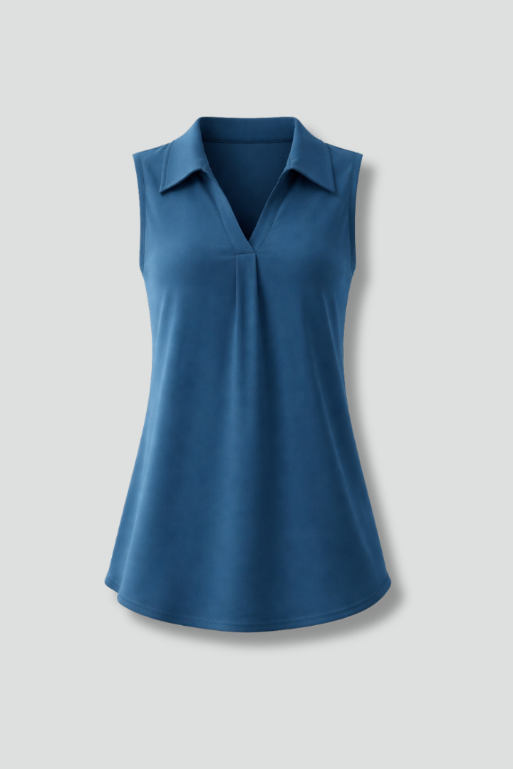 Women’s Sleeveless Blouse with Collar and V-Neck
