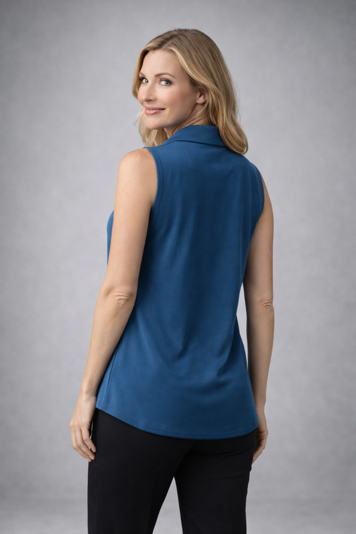 Women’s Sleeveless Blouse with Collar and V-Neck