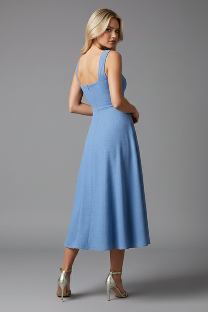 Women’s Sleeveless Midi Dress with Fitted Waist