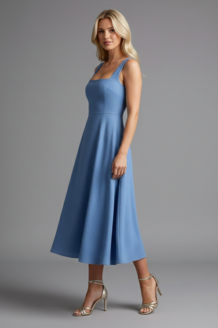 Women’s Sleeveless Midi Dress with Fitted Waist