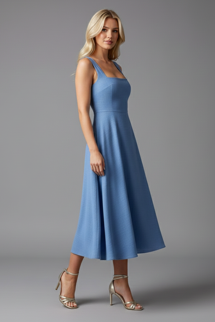 Women’s Sleeveless Midi Dress with Fitted Waist