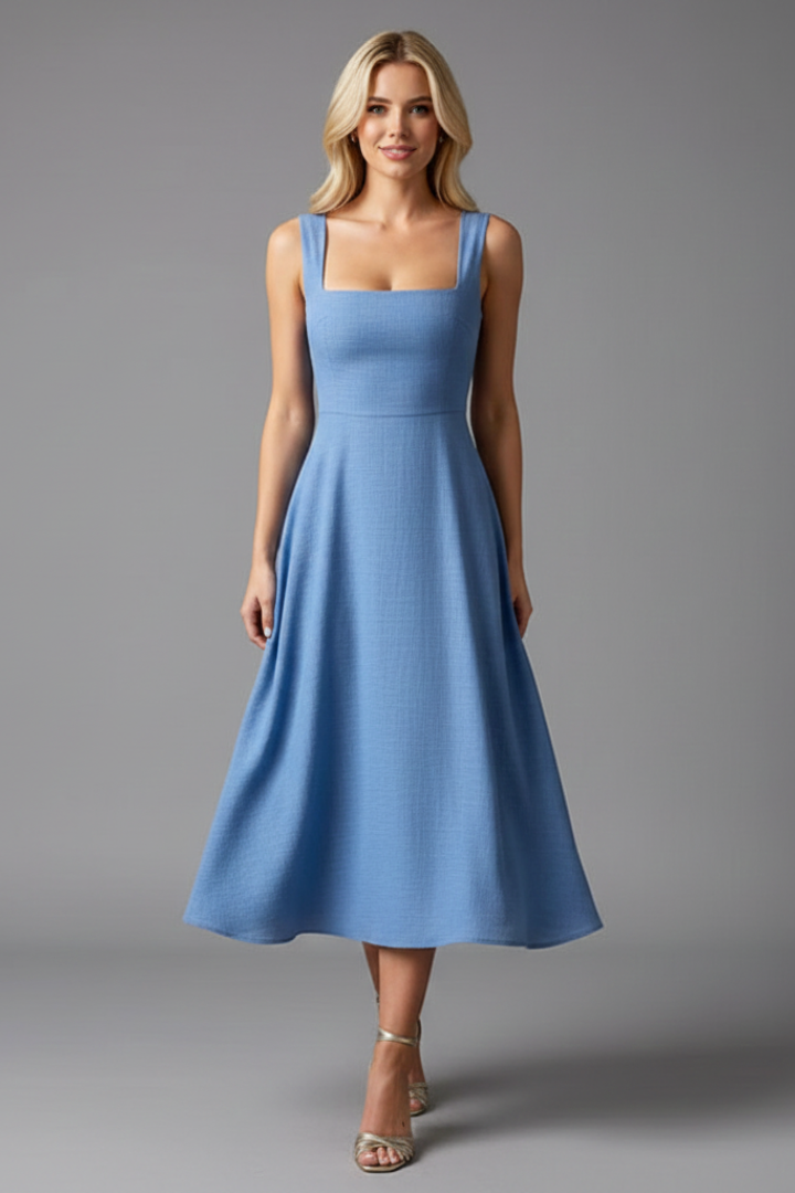 Women’s Sleeveless Midi Dress with Fitted Waist
