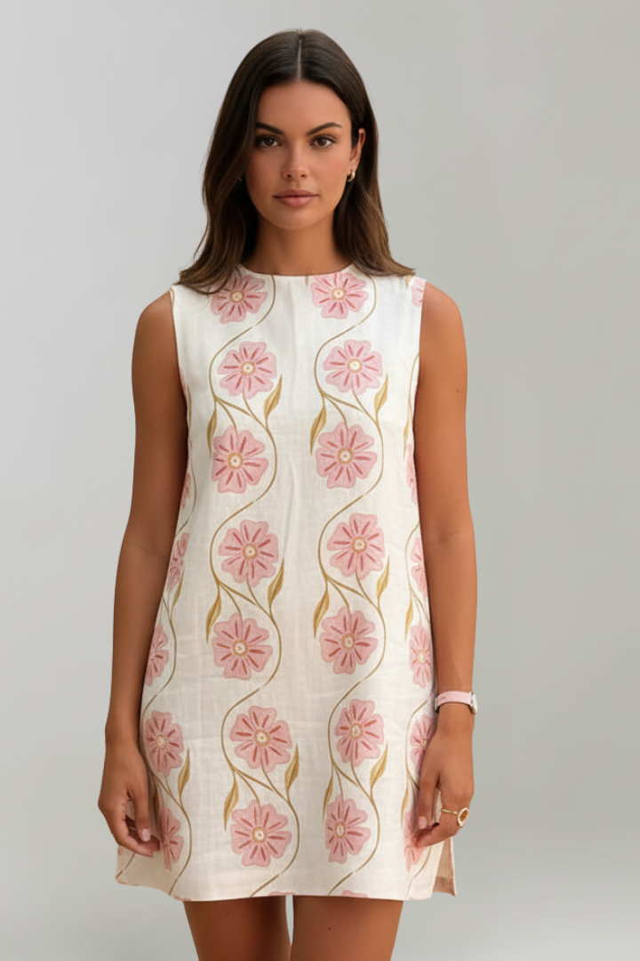 Women's Sleeveless Mini Dress with Floral Print