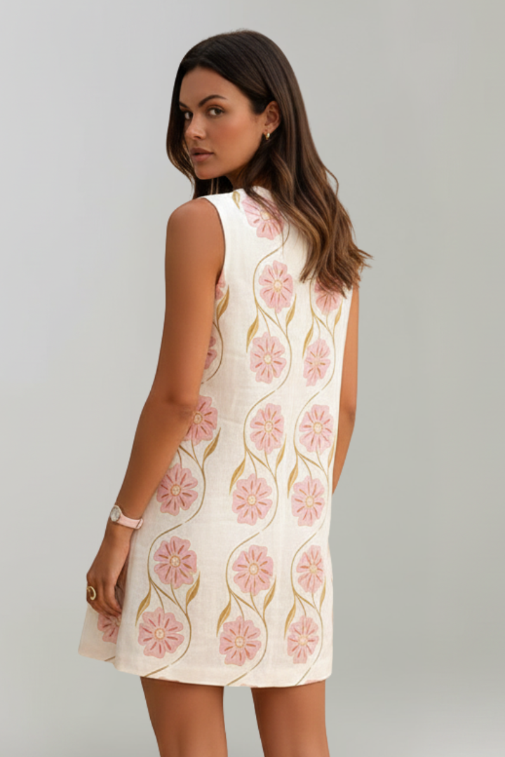 Women's Sleeveless Mini Dress with Floral Print