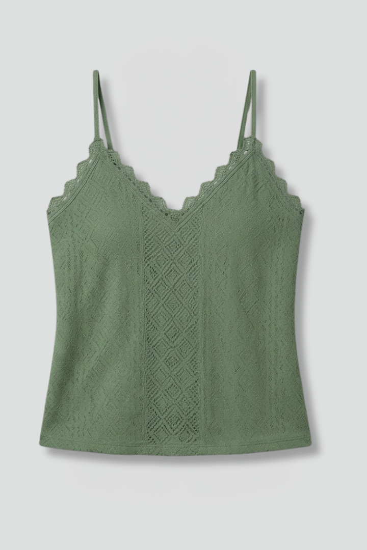 Women’s Sleeveless Top with V Neck and Lace Detail