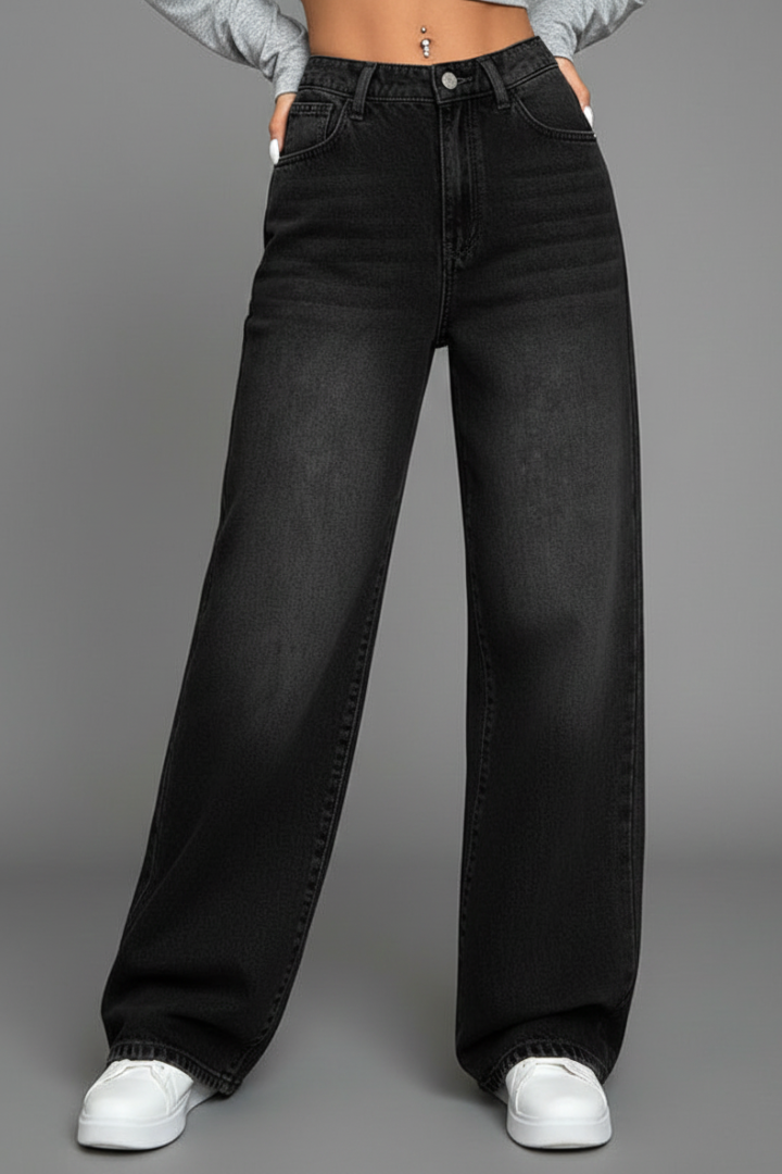 Women’s Straight-Leg Pants with High Waist and Zipper Fly
