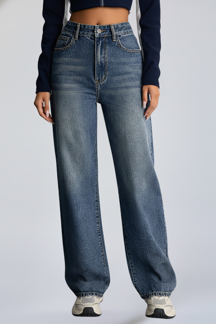 Women’s Straight-Leg Pants with Washed Finish and Slight Stretch