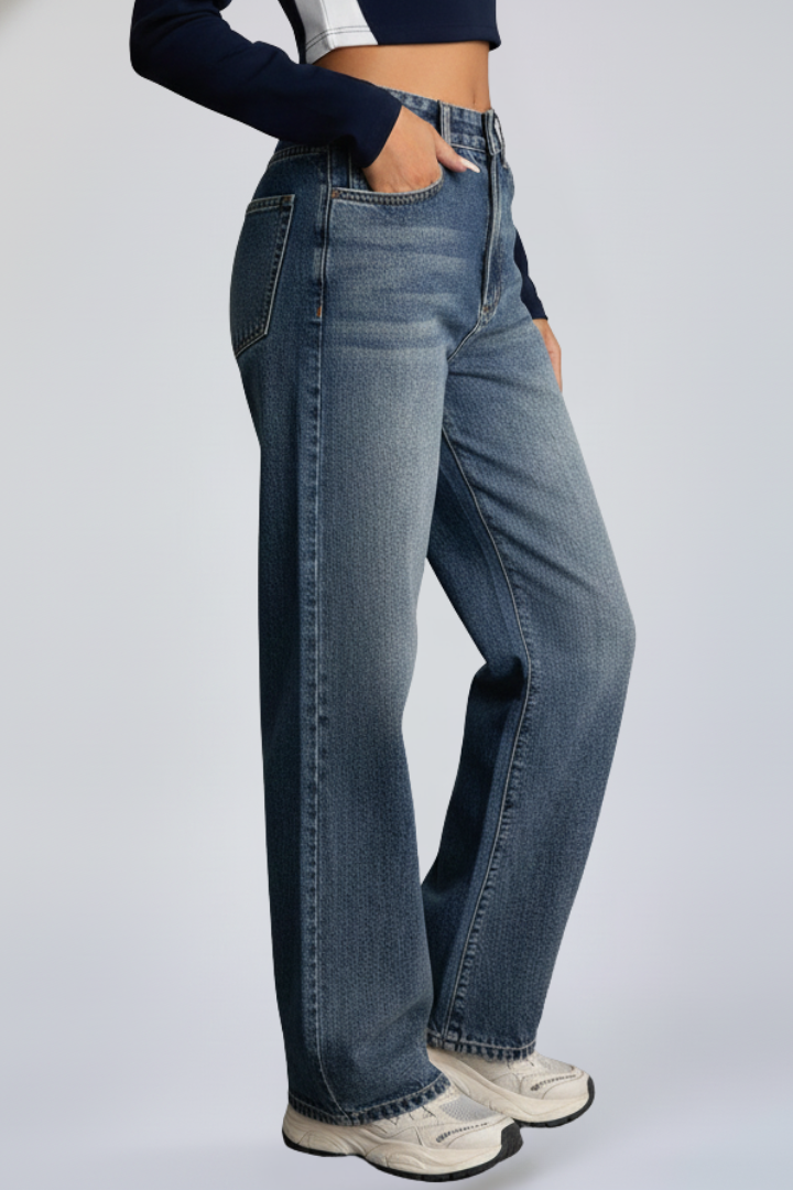 Women’s Straight-Leg Pants with Washed Finish and Slight Stretch