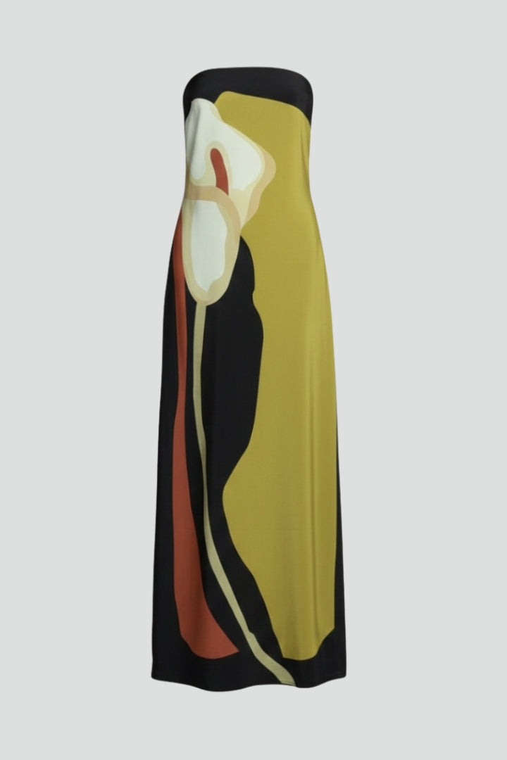 Women’s Strapless Maxi Dress with Printed Pattern