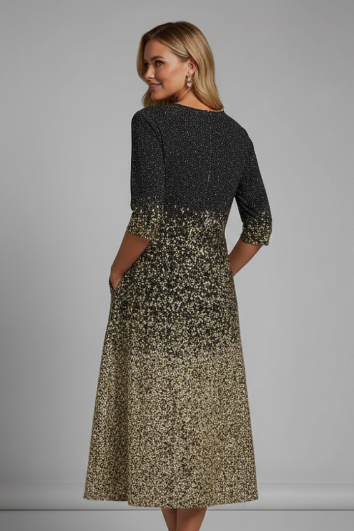 Women’s Structured Midi Dress with Sparkling Details and Side Pockets