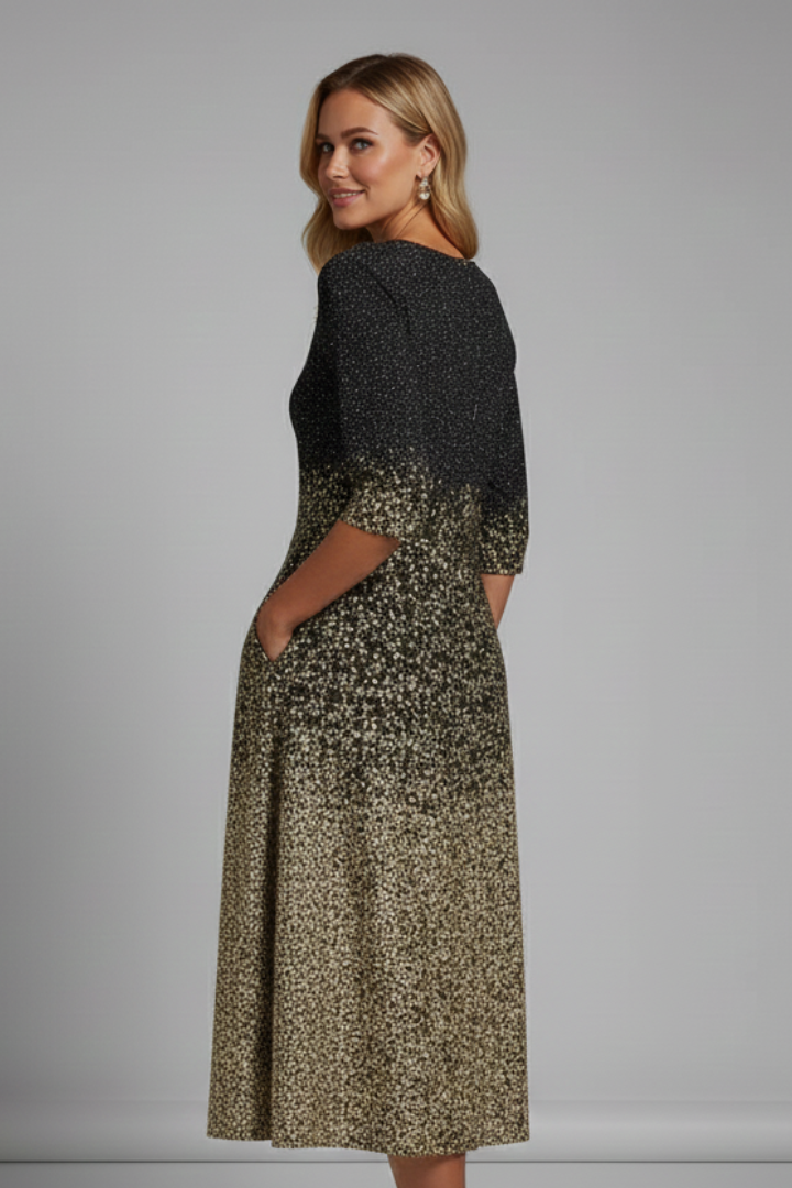 Women’s Structured Midi Dress with Sparkling Details and Side Pockets