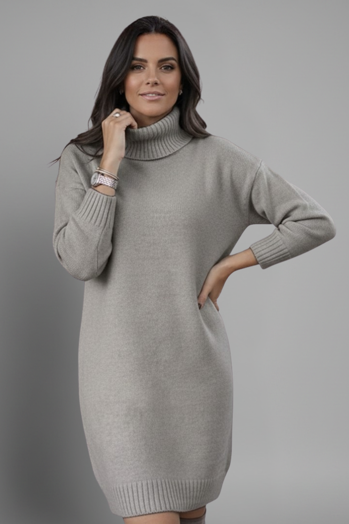 Women’s Sweater Dress with High Neck and Long Sleeves